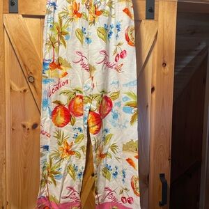 Tropical Print Wide Leg linen blend flowy vacation vibe women’s pants